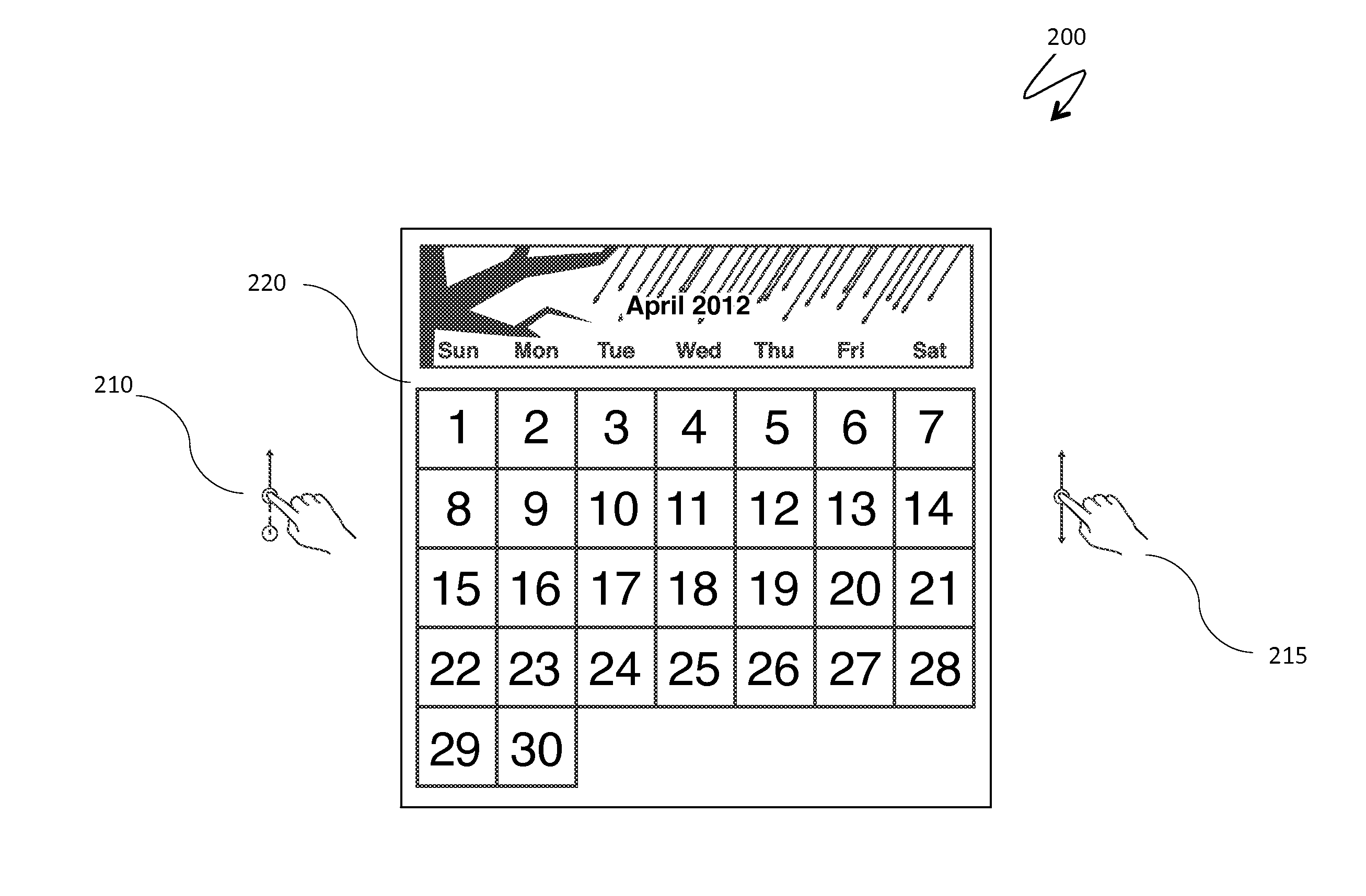 Scrollable calendar with combined date and time controls