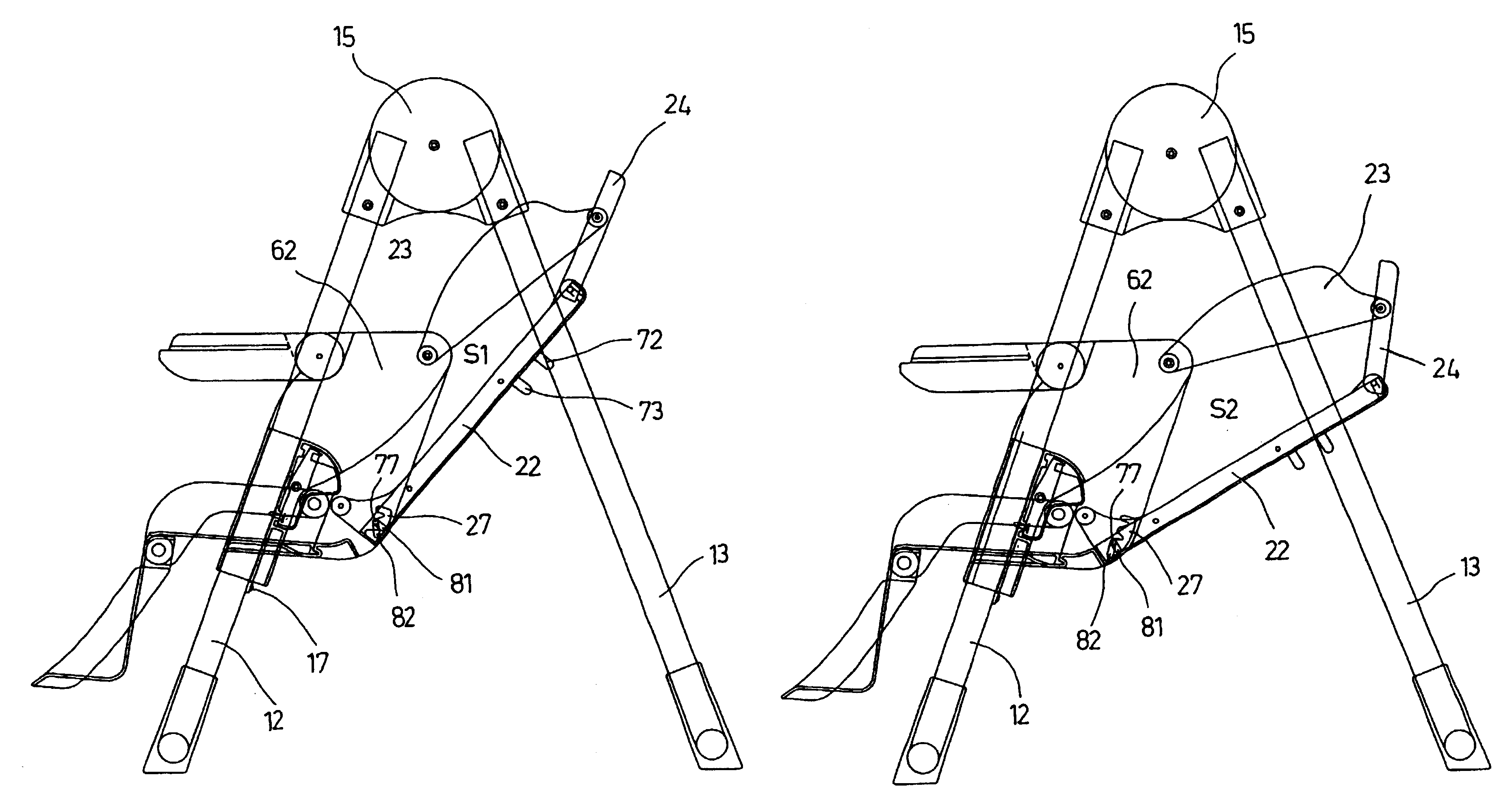 Backrest adjusting mechanism used in high chair for infants, toddlers, and small children