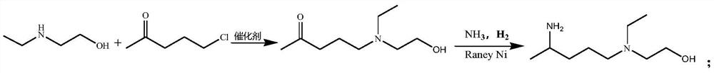 A method for continuous production of 5-(n-ethyl-n-2-hydroxyethylamine)-2-pentylamine
