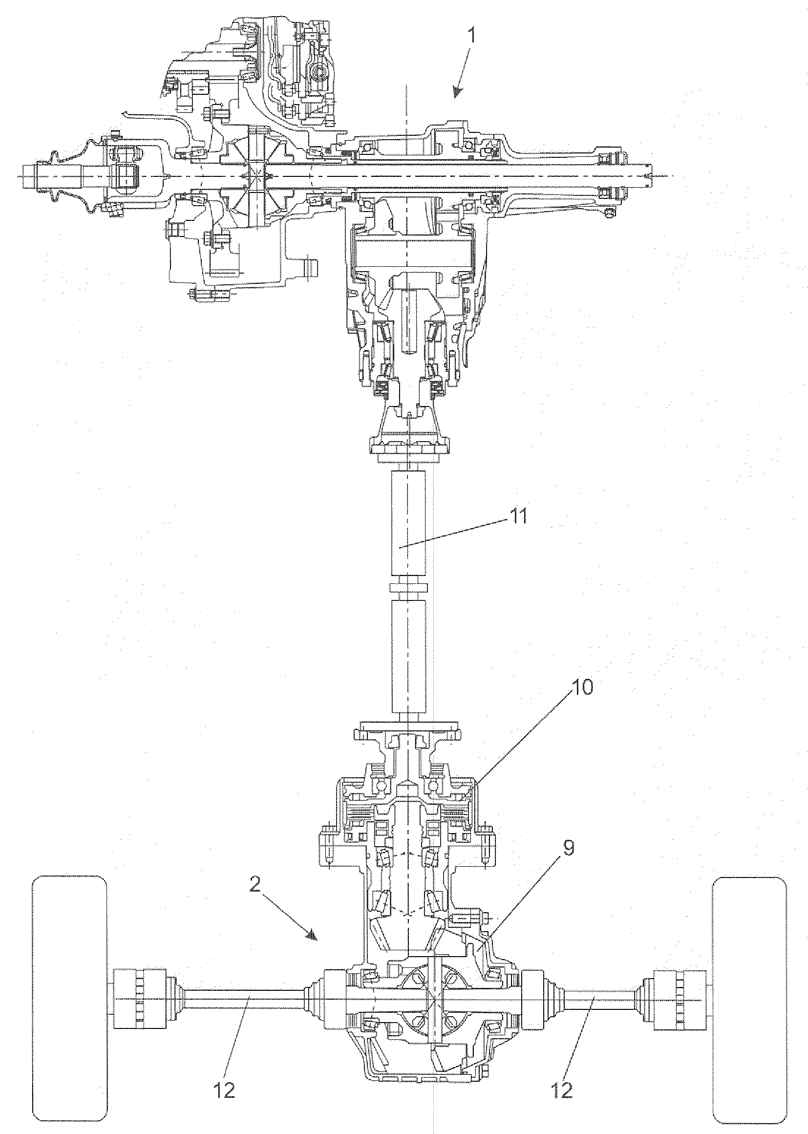 Drive train for a vehicle with connectable secondary axle