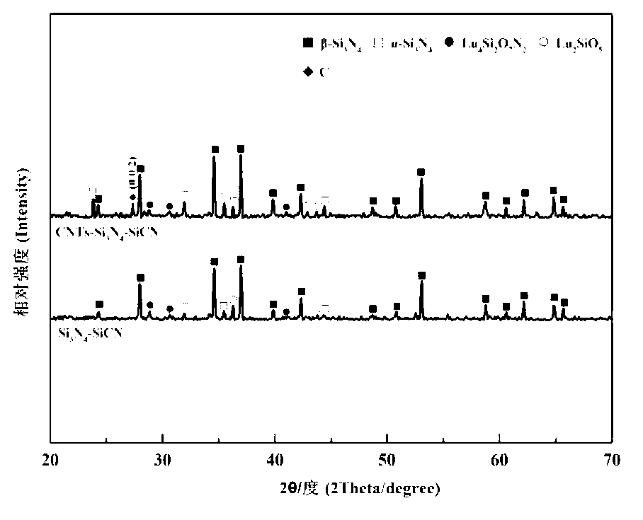 Preparation method of in-situ synthesized carbon nano-tube modified SiCN ceramic matrix composite material