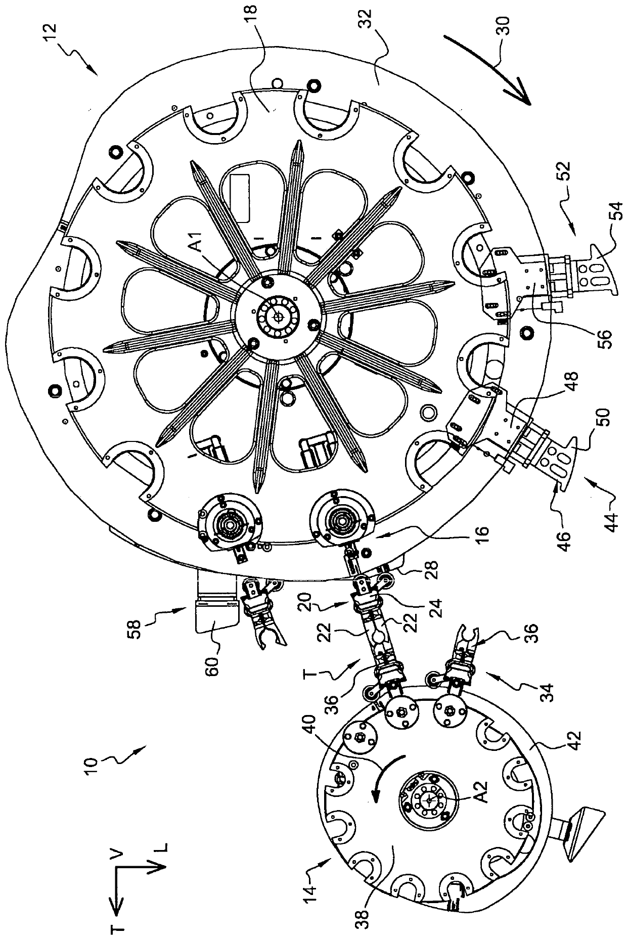 System for conveying objects made of a thermoplastic material and comprising a hollow body with a neck