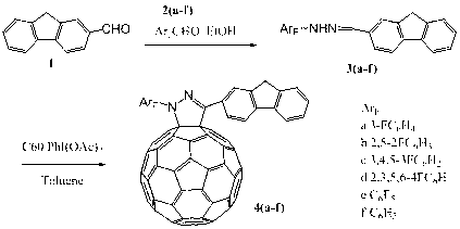 1-(N-fluorinated phenyl)-3-fluorenyl pyrazoline fullerene C60 and preparation method thereof