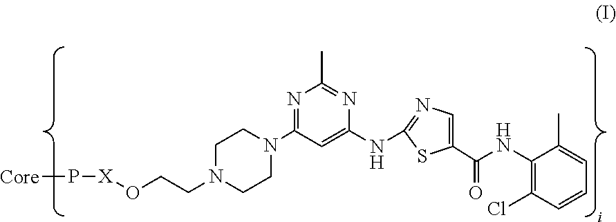 Dasatinib and nonlinear configuration polyethylene glycol conjugate
