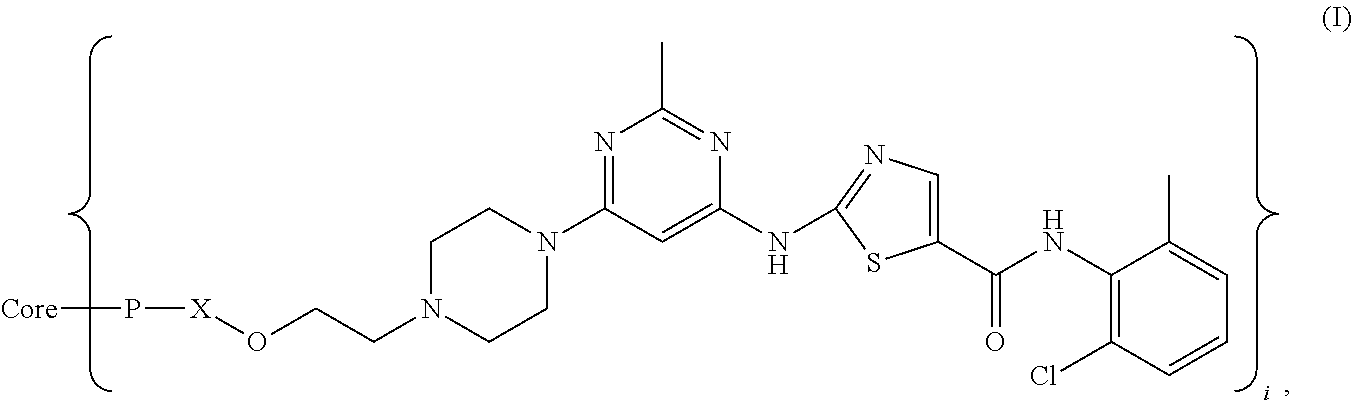 Dasatinib and nonlinear configuration polyethylene glycol conjugate
