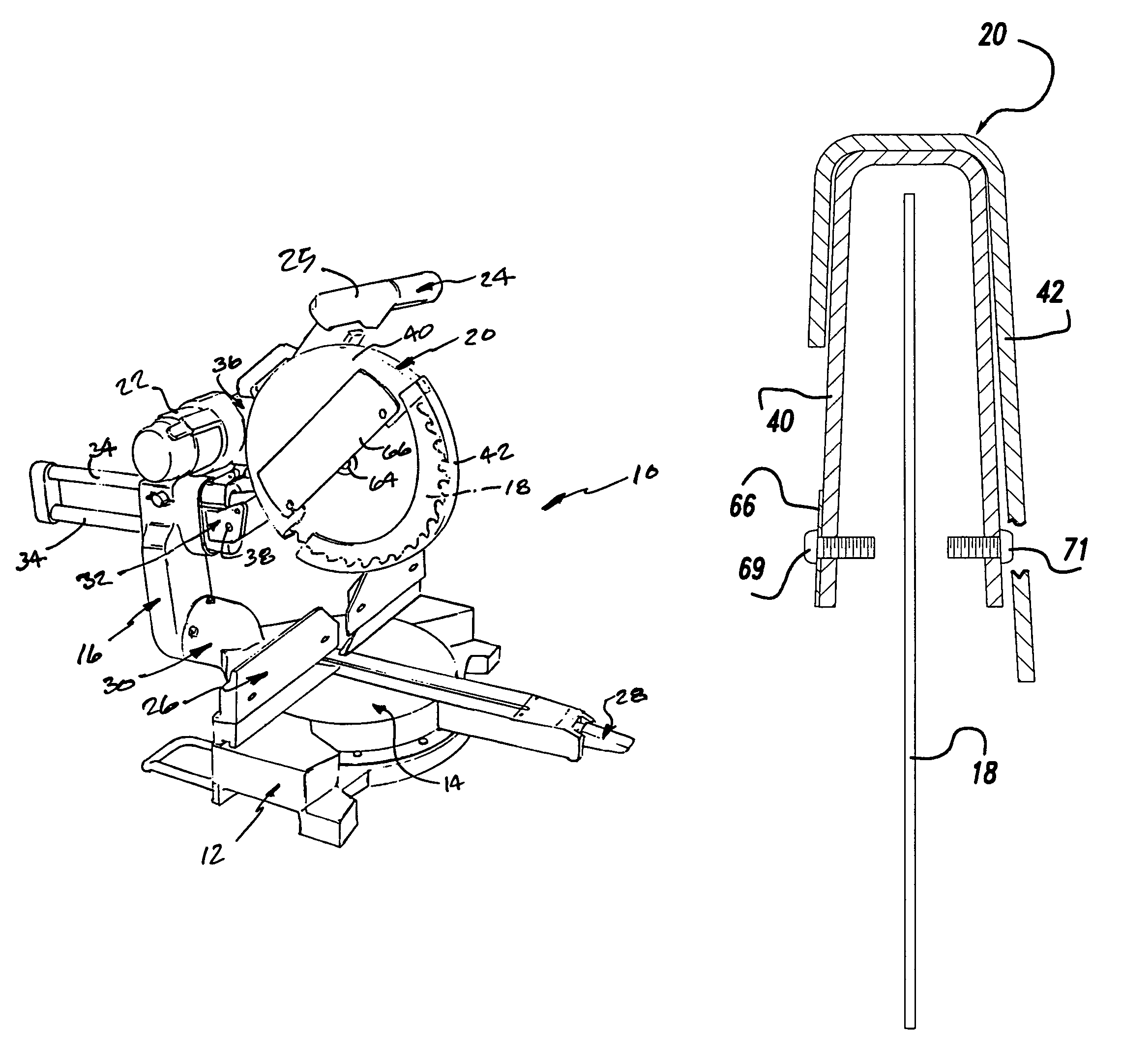 Guard and control apparatuses for sliding compound miter saw