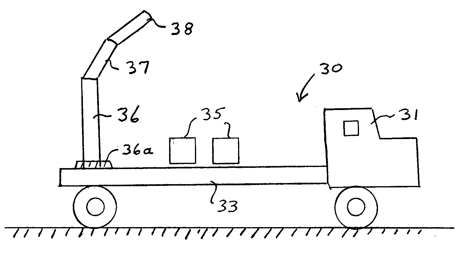 Flat-bed truck with crane, lift or hoist