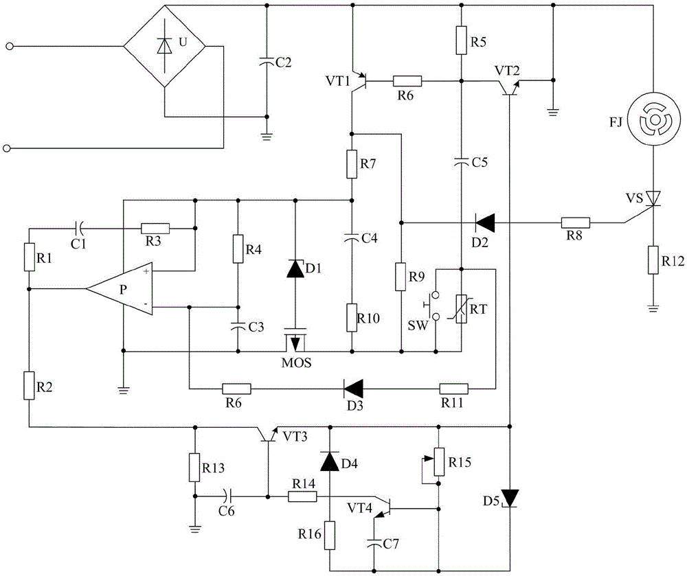Triode voltage stabilized type energy-saving control circuit for ventilator