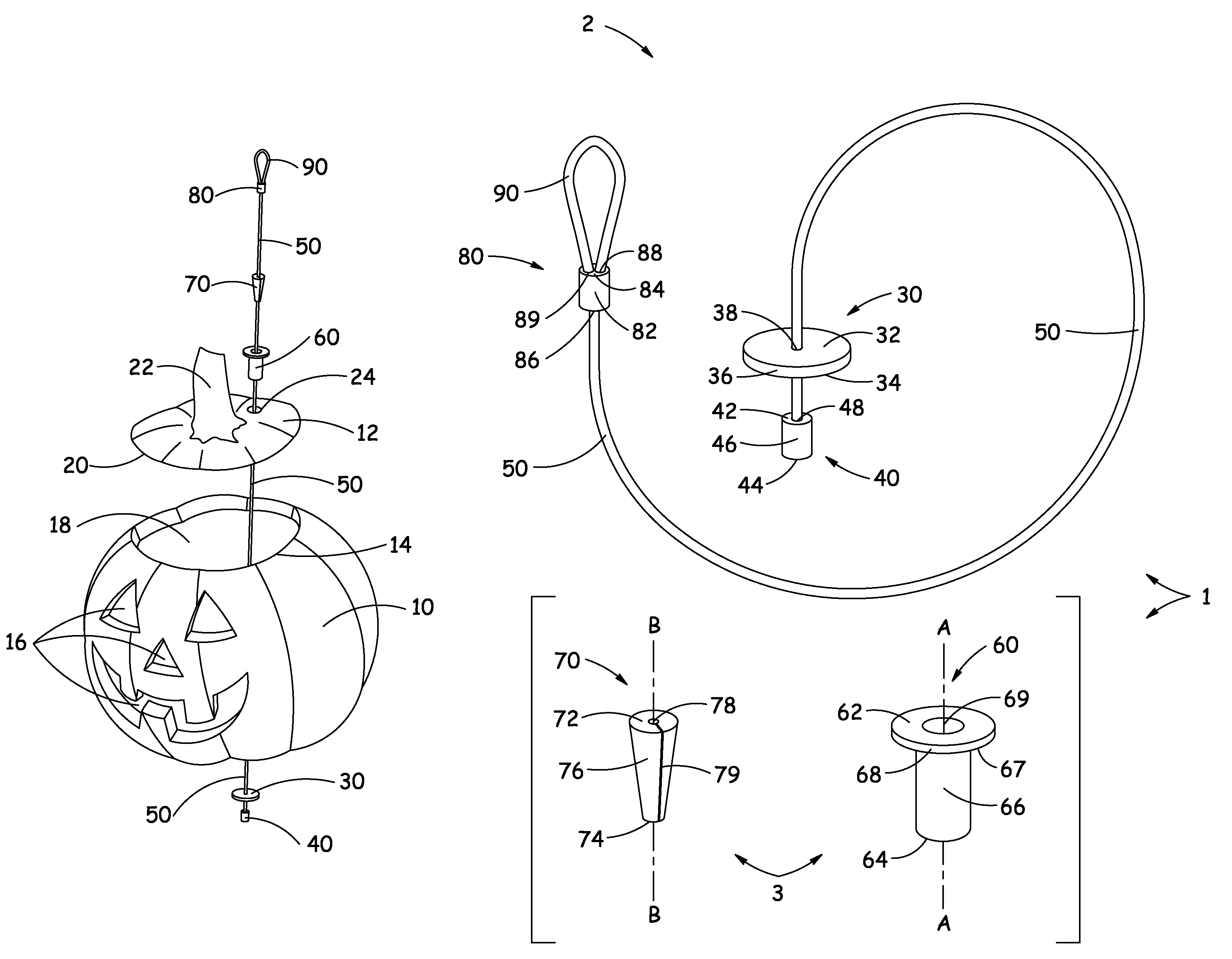 Device and method for the suspension of objects