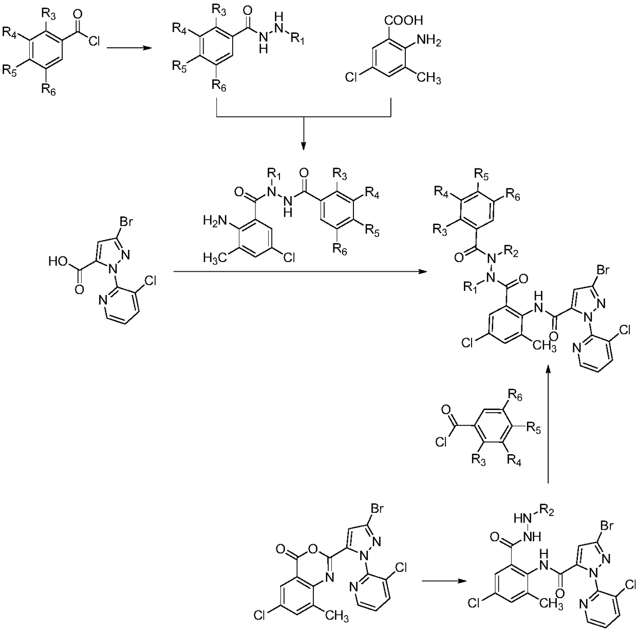 Diacylhydrazine derivatives as well as preparation method and application thereof