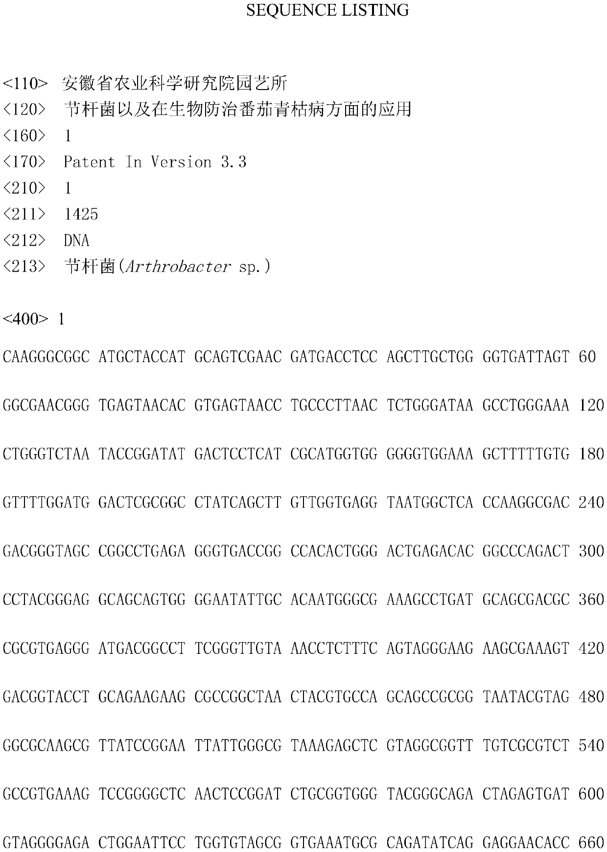 A kind of Arthrobacter and its application in biological control of tomato bacterial wilt