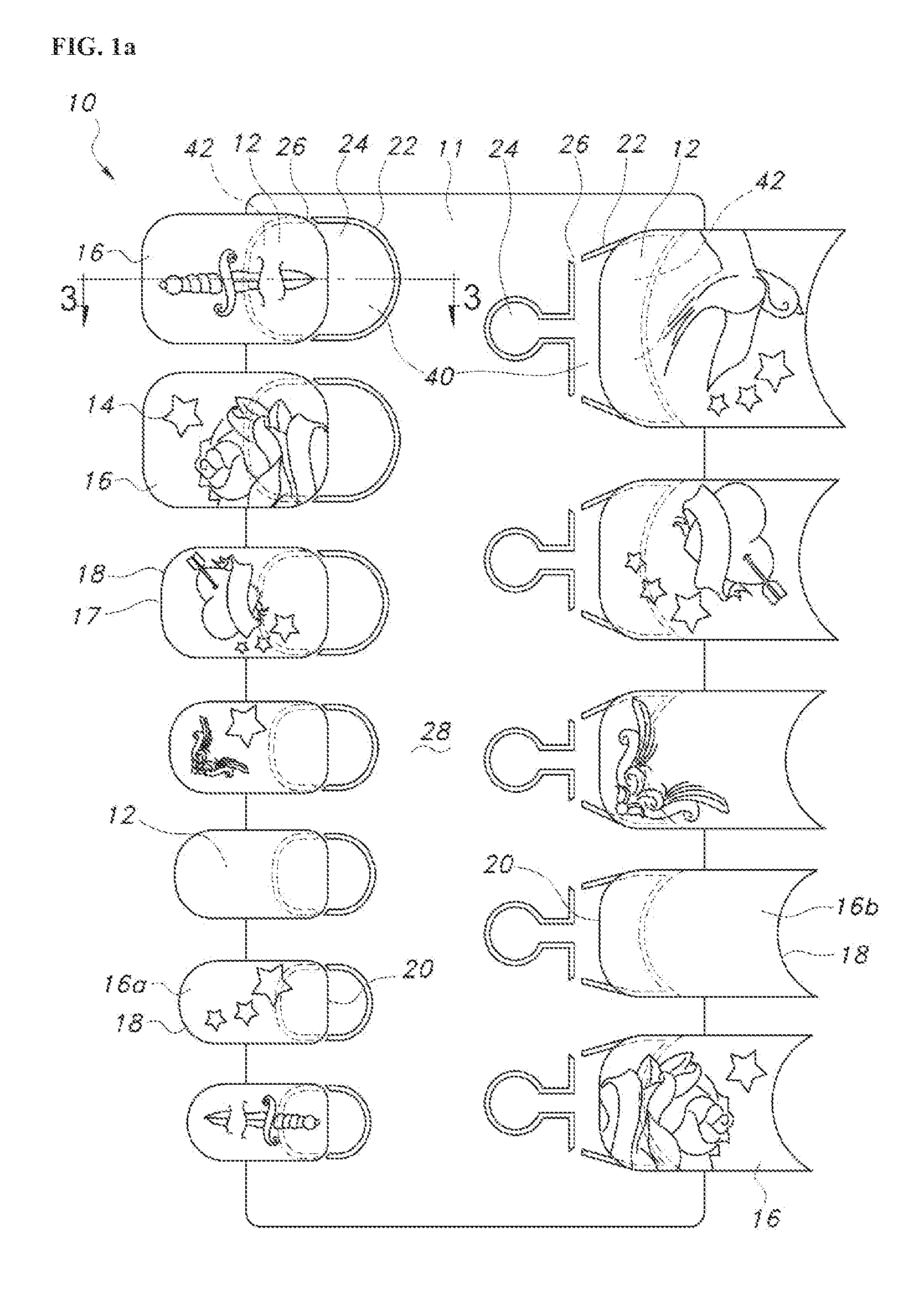 Device for nail applique transfer, sheet of nail appliques and method for nail applique transfer
