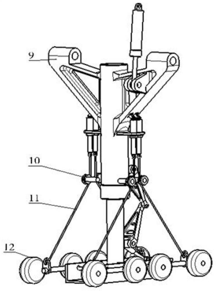 A deflection-correctable skid-type landing device with auxiliary wheels suitable for narrow retractable spaces