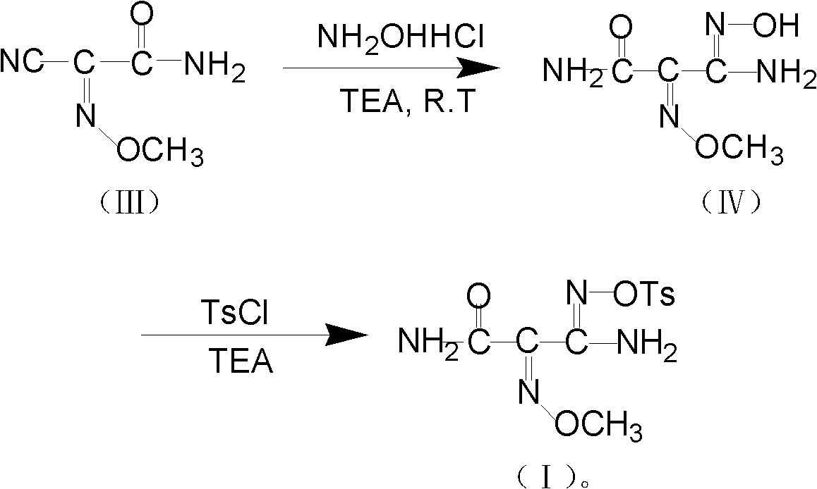 Method for preparing O-tosyl-2-carbamoyl-2-methoxyl-imido-acetamido-oxime