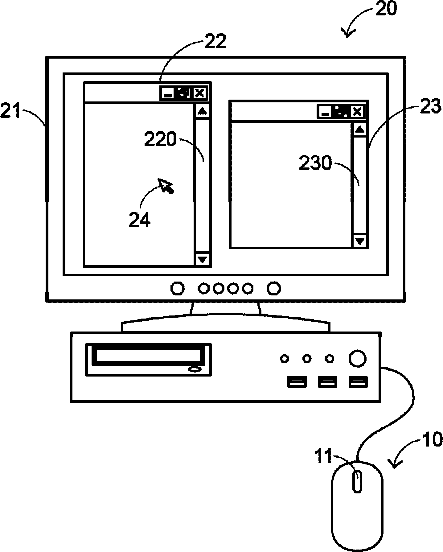 Computer peripheral device and method for controlling different window scroll bars