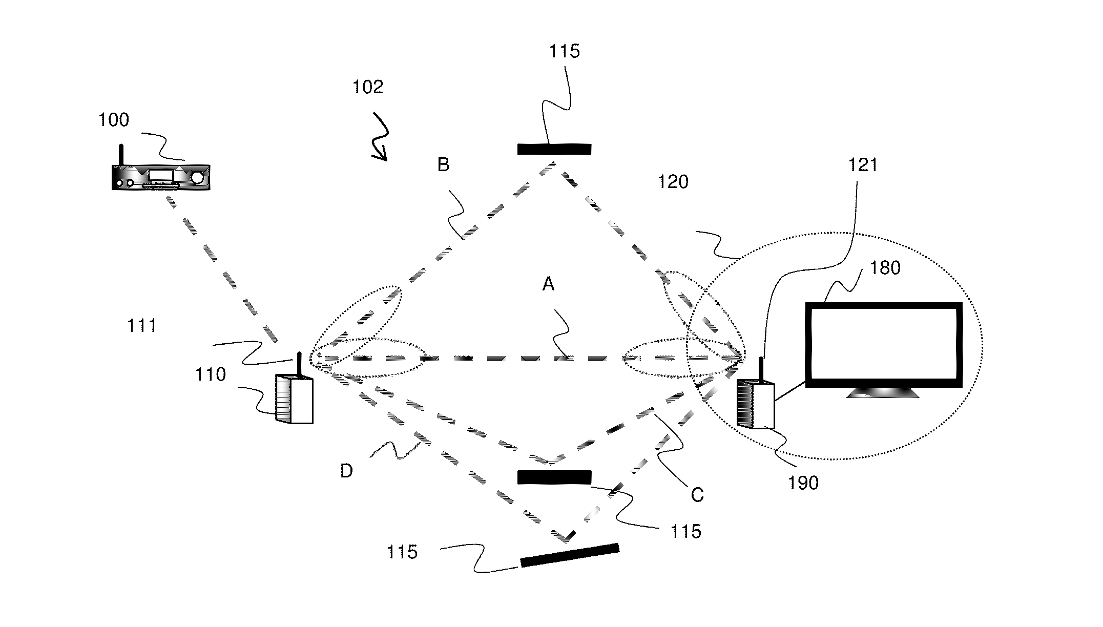 Methods and devices for transmitting and receiving data signals in a wireless network over a plurality of transmission paths