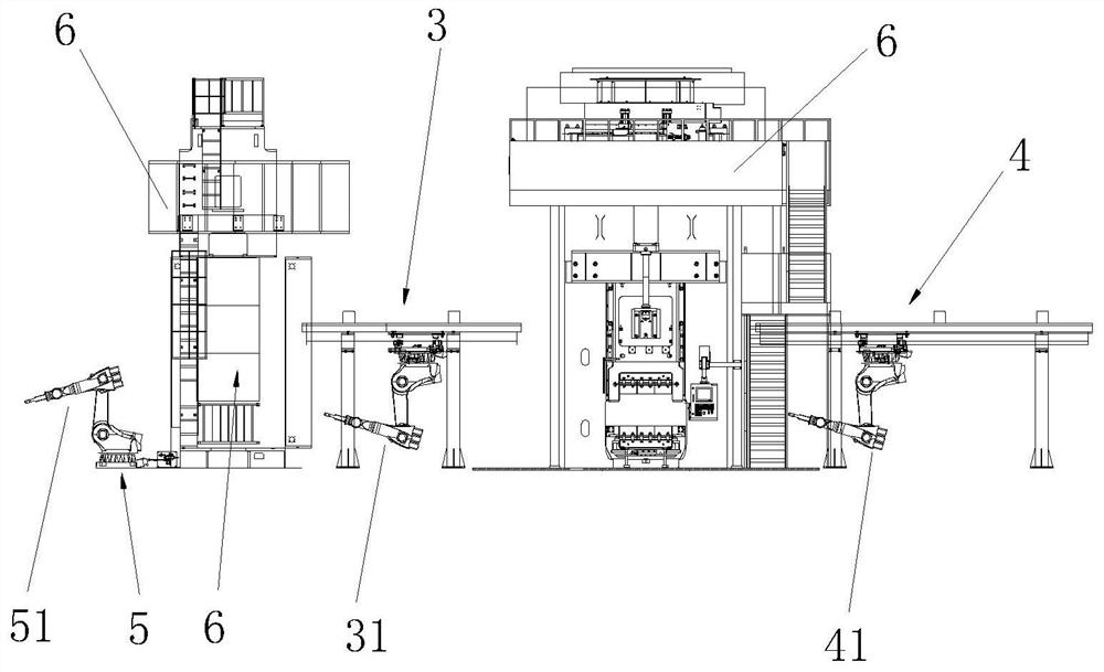 Automatic production line for hot forging and trimming of steering knuckles