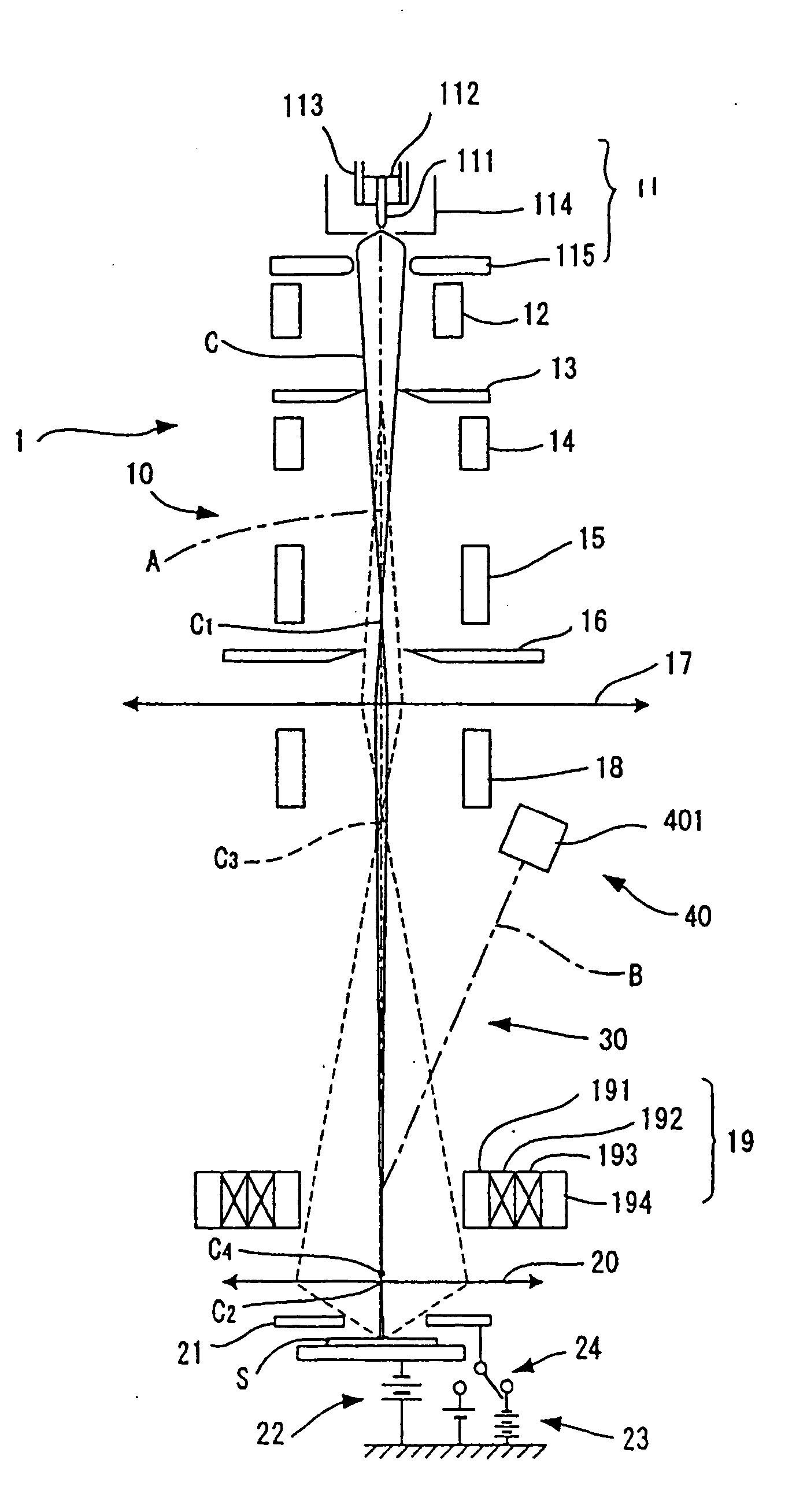 Electron beam system and method of manufacturing devices using the system