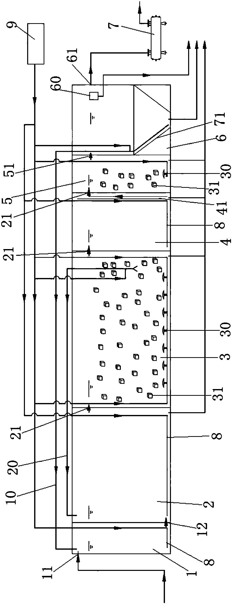 Integrated domestic sewage treatment method and device