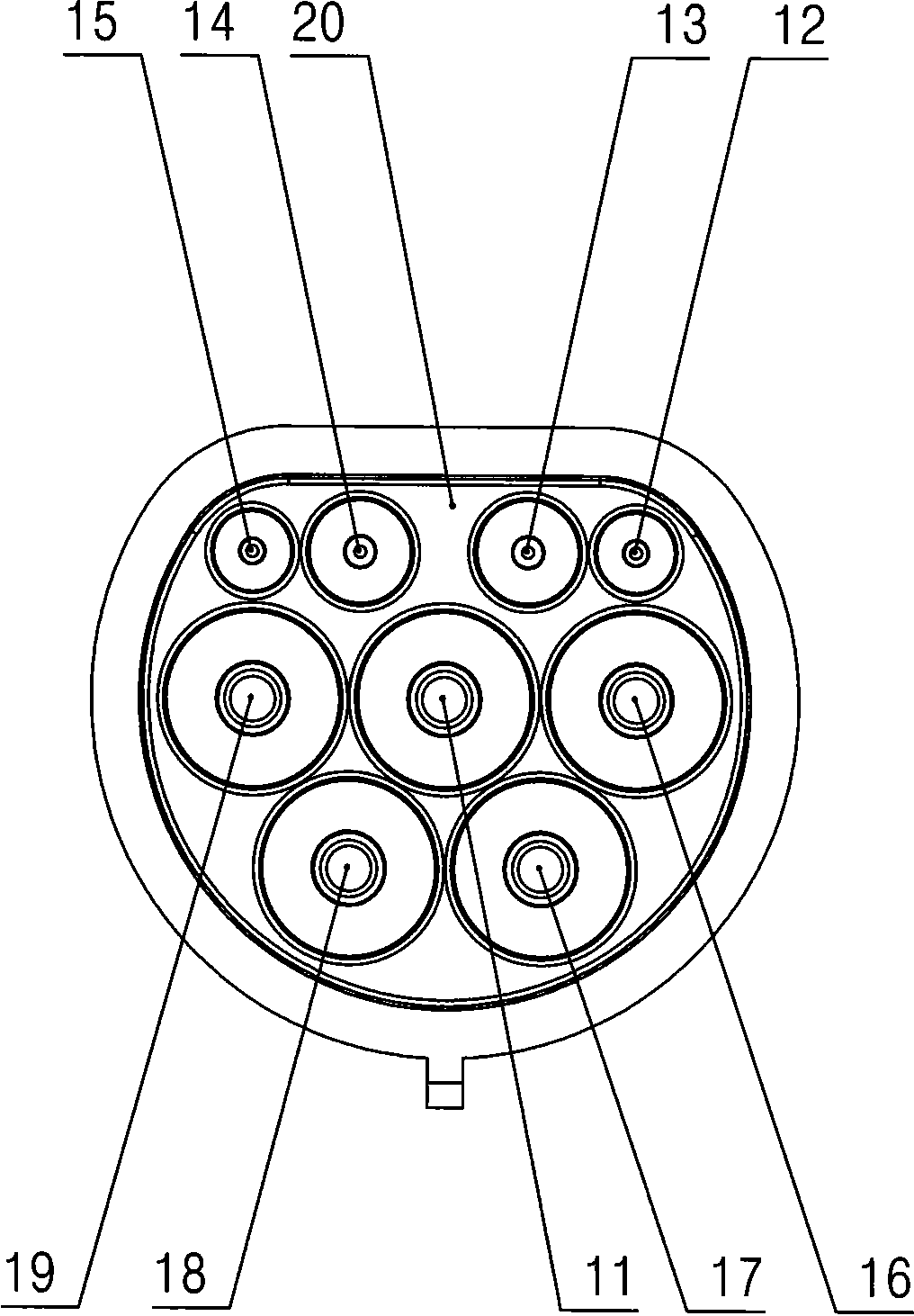 Arrangement structures of jacks in socket and contact pins in plug of alternating current charging interface