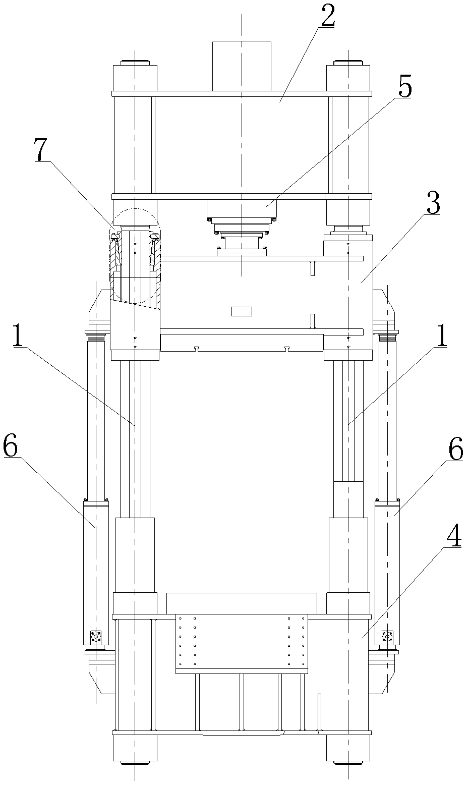 Four-column forging hydraulic machine