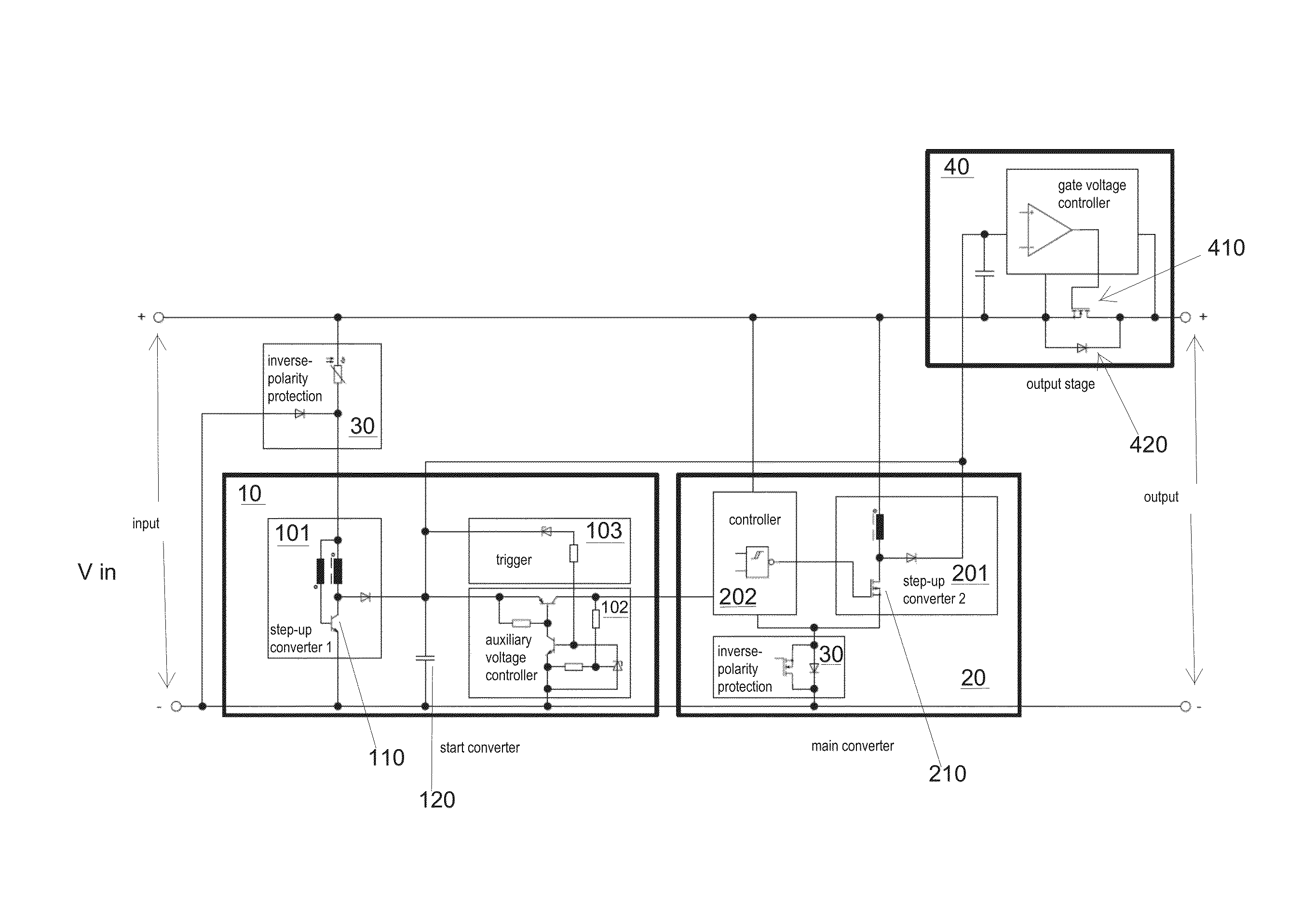 Provision of an output voltage from a wide range variable and low input voltage