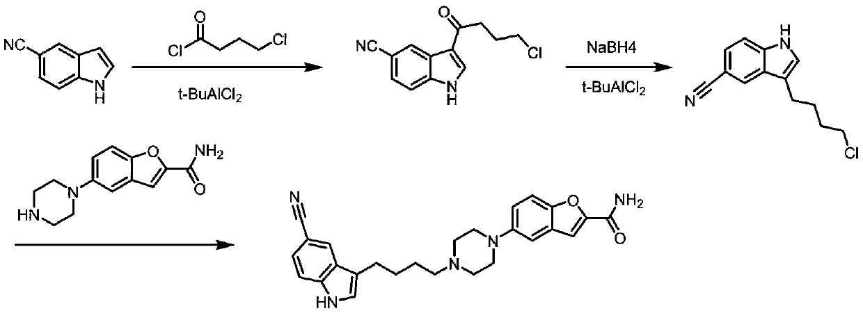 Method for preparing vilazodone intermediate and vilazodone drug by using cheap metal copper