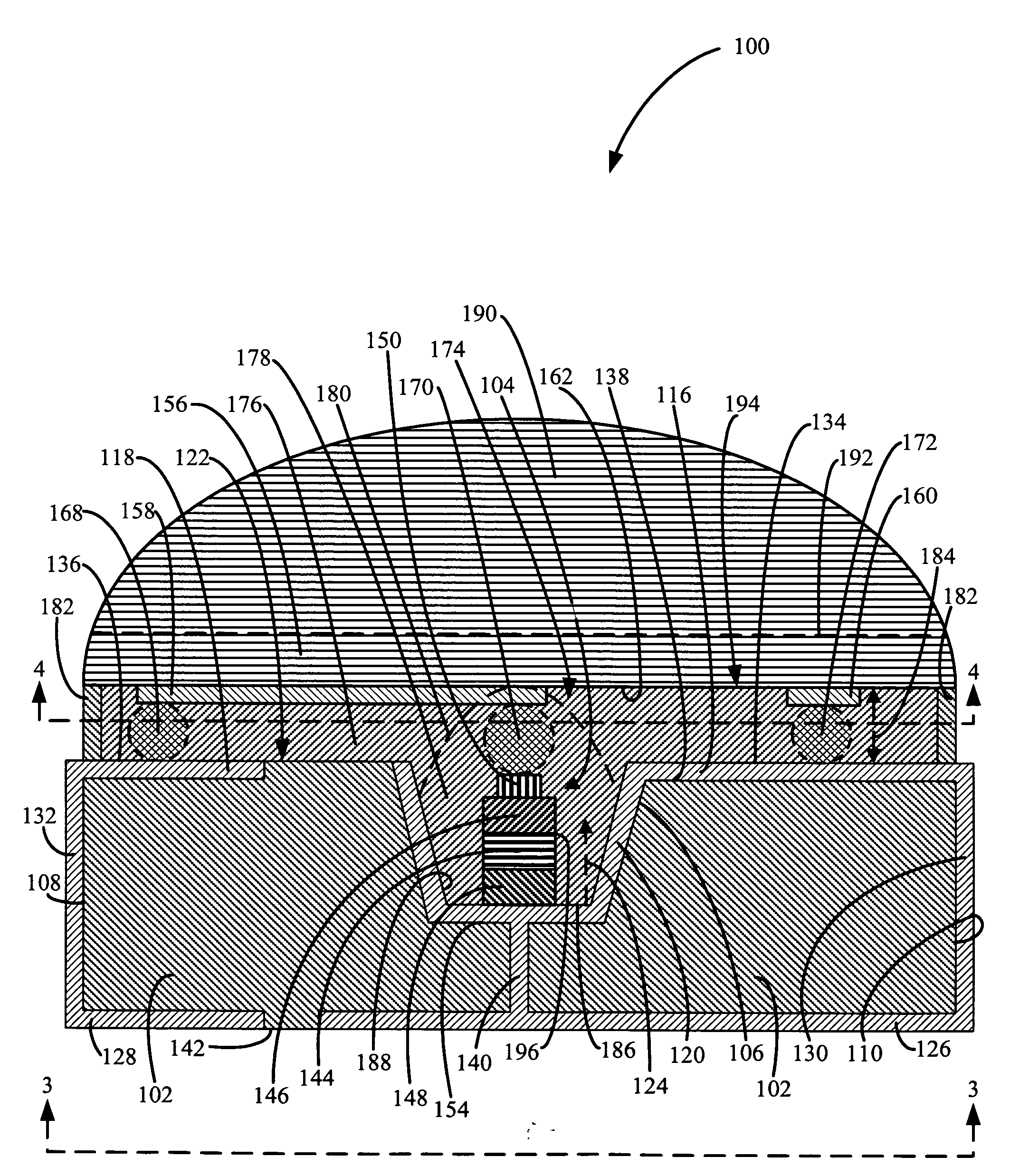 LED device having a top surface heat dissipator