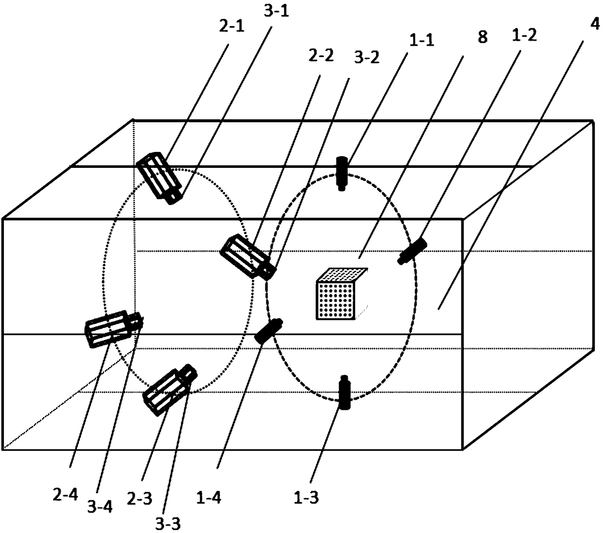 Laser scanning three-dimensional imaging calibration device and method for full viewing angle