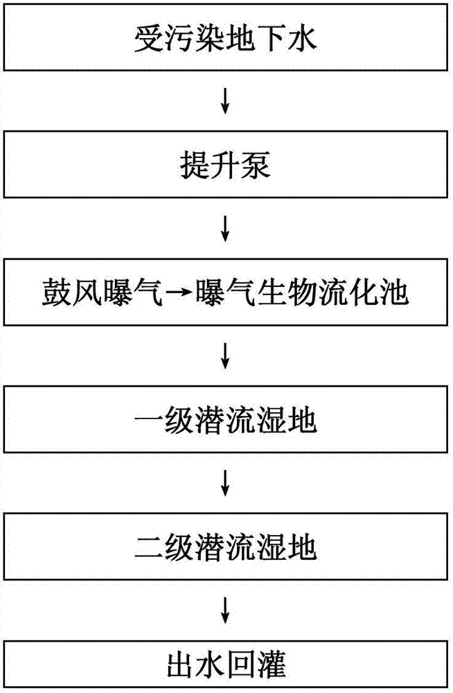 Polluted underground water deep purification combined denitrification system and process method