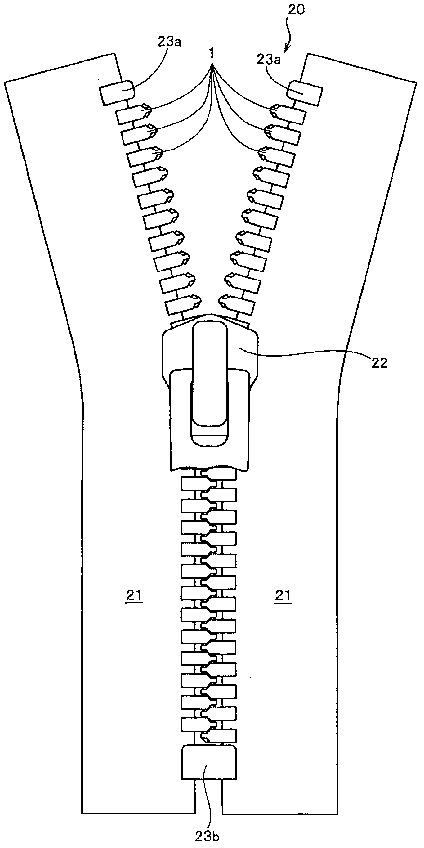 Metal double-sided tooth and slide fastener