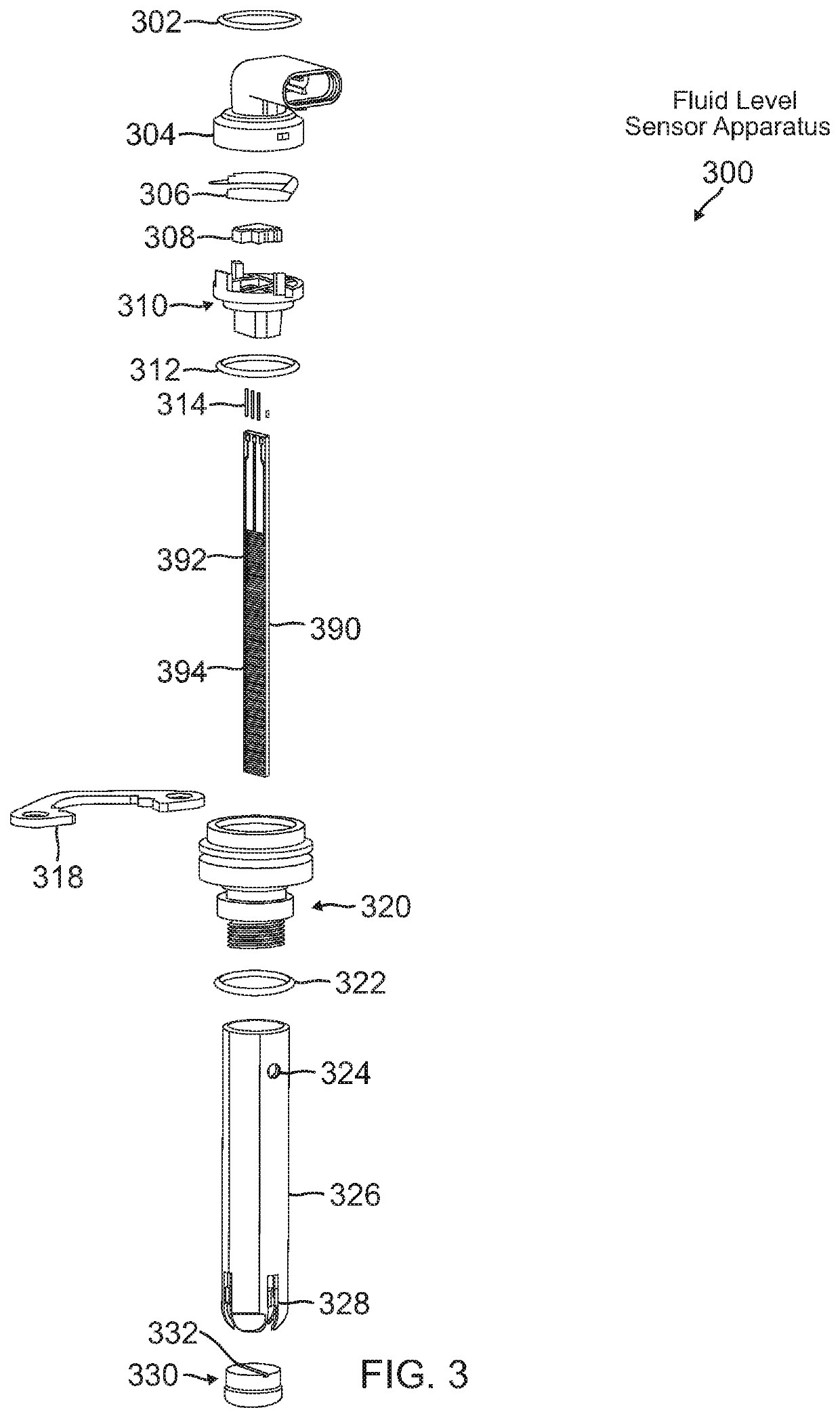 Fluid level sensor apparatus with inter-digitated planr capacitors for directly inserting into a fluid