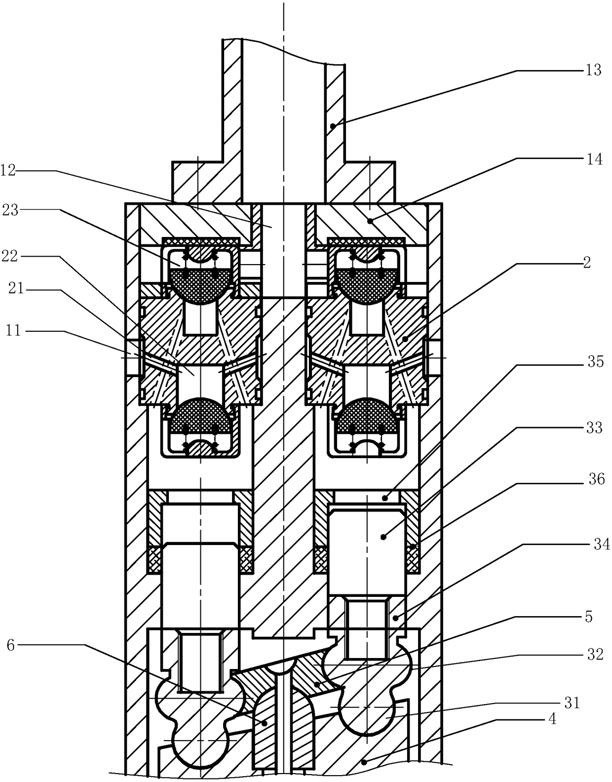 Submersible well type multi-cylinder vertical plunger oil well pump