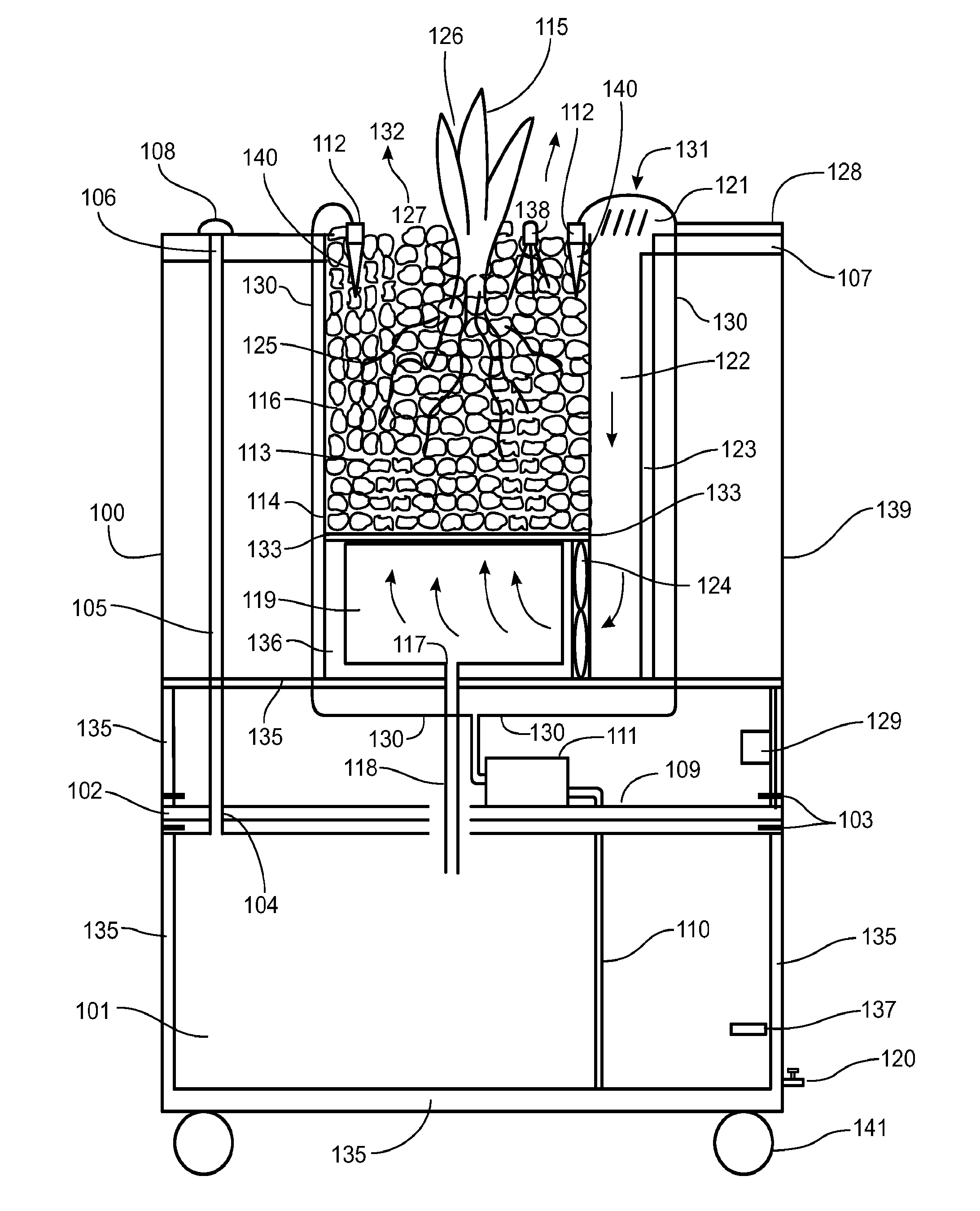 Water, Light and Airflow Control System and Configuration for a Plant Air Purifier