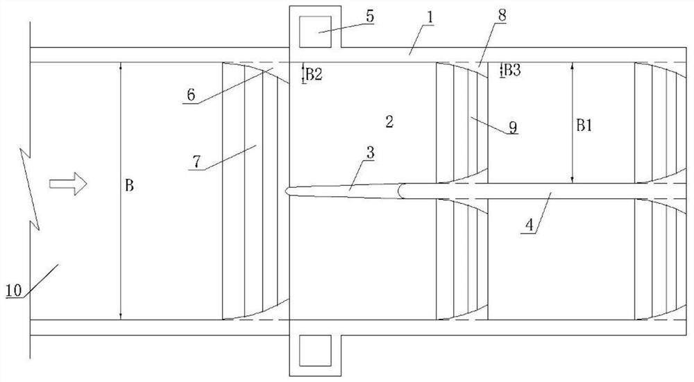 Self-air-entraining ternary hydraulic jump stilling basin