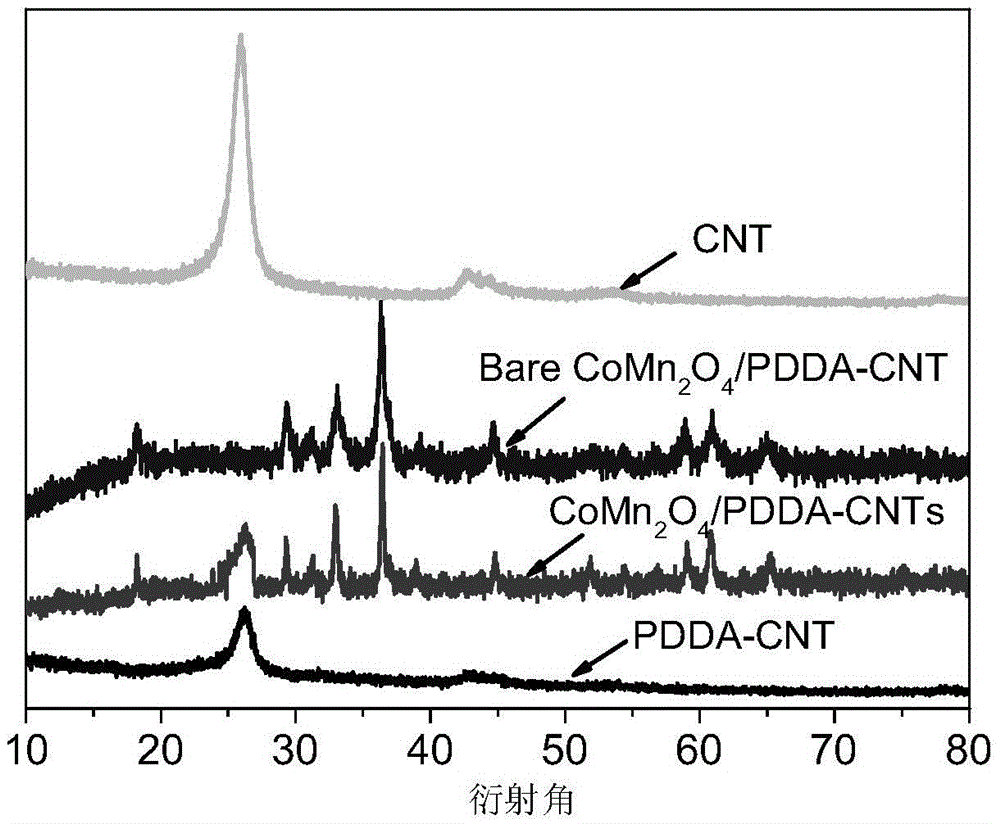 Modified cobalt-manganese-oxide-doped carbon nanotube catalyst as well as preparation method and application thereof