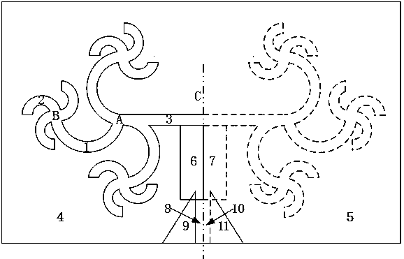 Dipole patch antenna based on ternary tree arc-shaped fractal structure