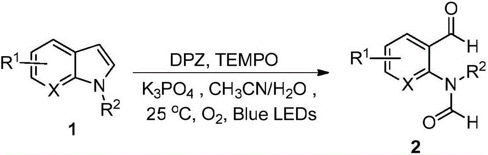 Method for preparing N-(2-formyl phenyl) N-substituted formamide derivatives by means of visible light catalysis
