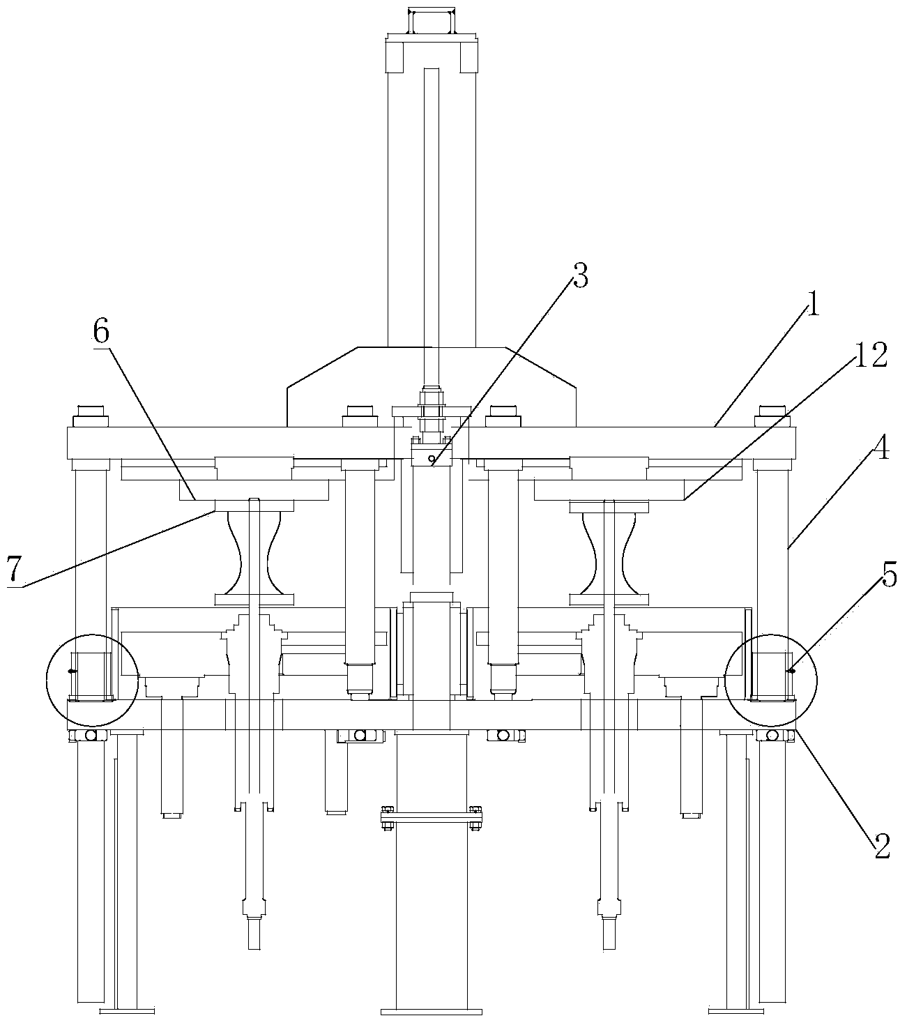 Balance type hydraulic double-mold vulcanizer positioning-guiding device