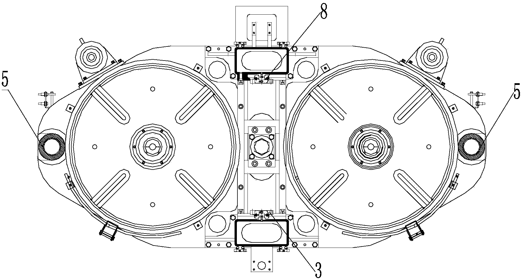 Balance type hydraulic double-mold vulcanizer positioning-guiding device