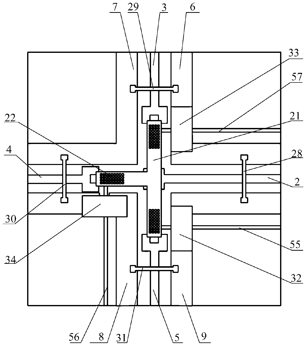 A cross-type single-pole three-throw switch