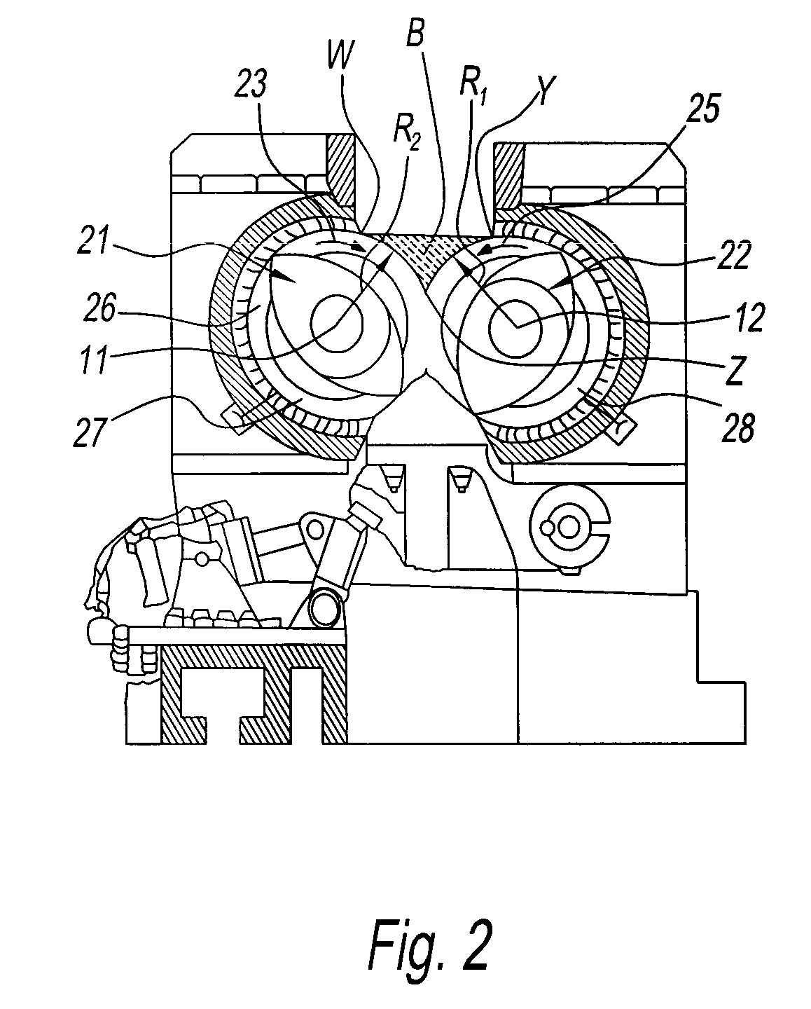 Keel type ram for use in internal batch mixers with tangential rotors