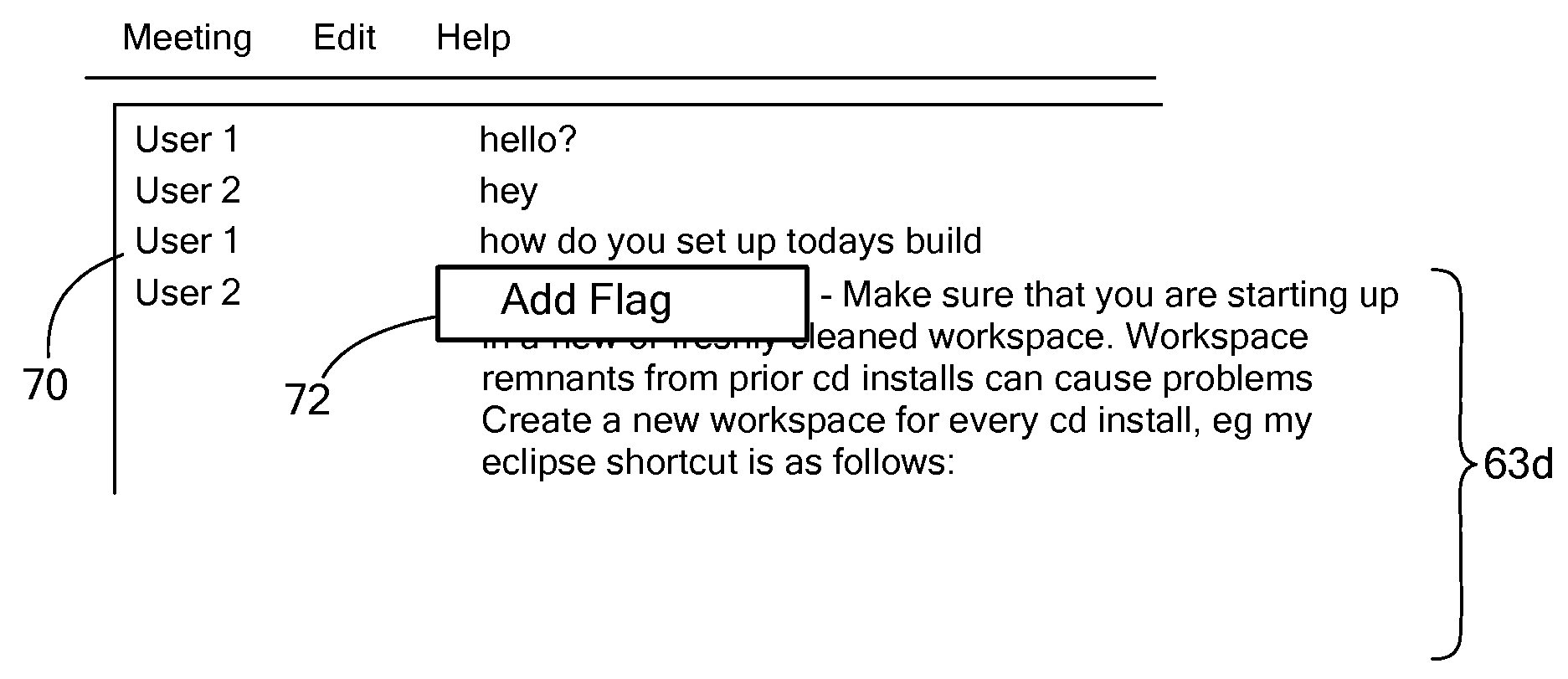 Method and system for flagging content in a chat session and providing enhancements in a transcript window