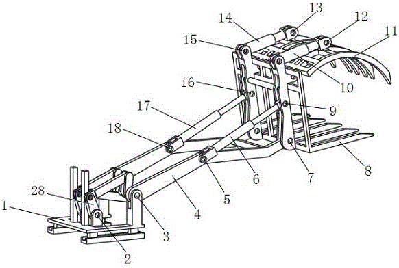 Small-scale high-load slippage type wood forklift with multi-unit connection rod driving function