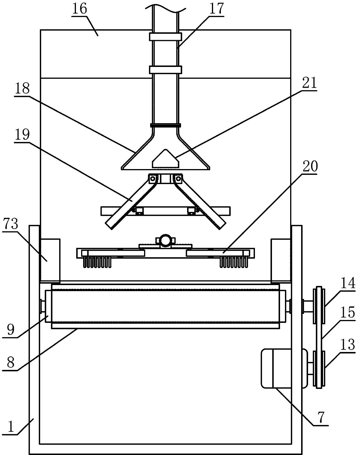 Wool spinning raw material guiding and flat spreading device used for wool top processing