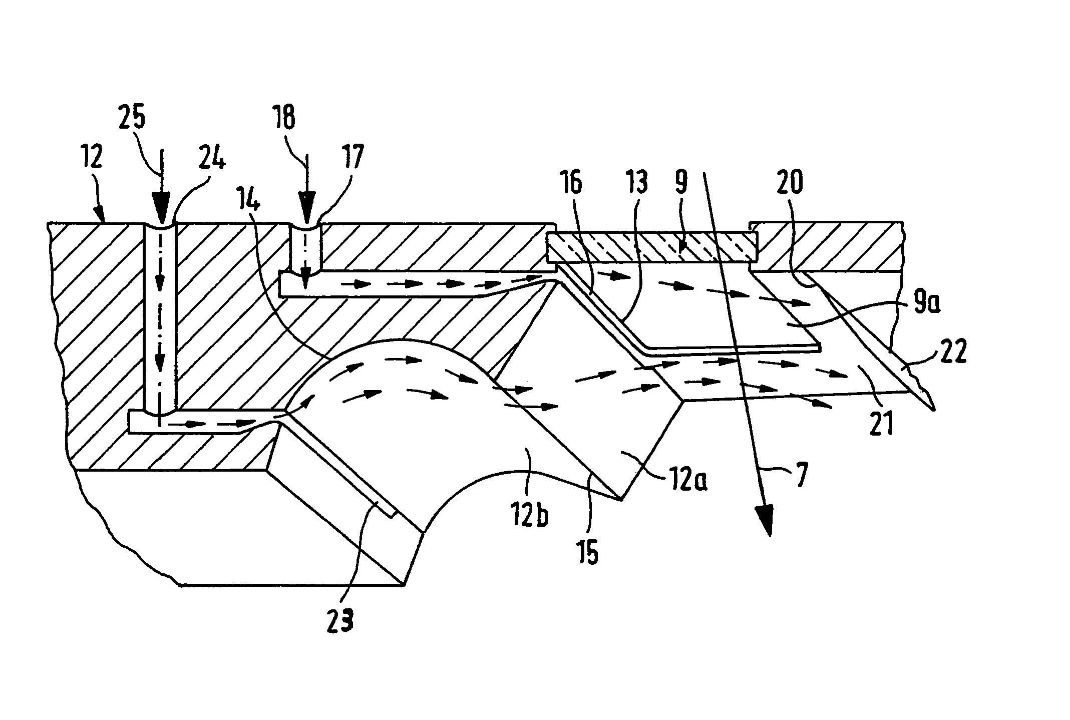 Process chamber and method for processing a material by a directed beam of electromagnetic radiation, in particular for a laser sintering device