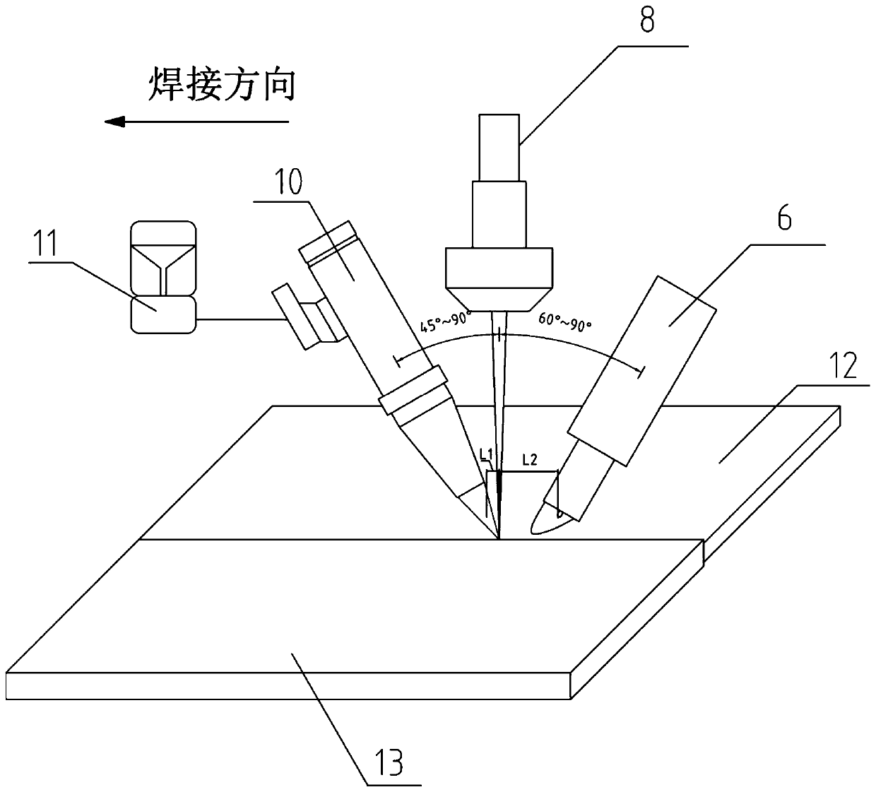 Double-arc auxiliary laser welding device and method