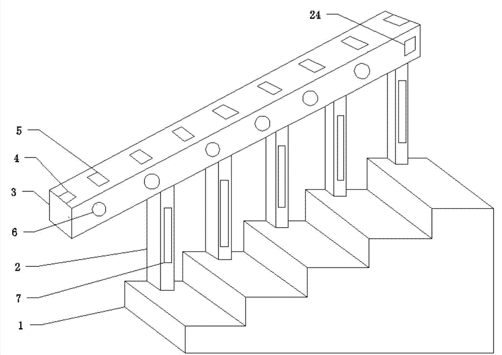 Environment-friendly stair railing with emergency instruction and light pollution prevention functions