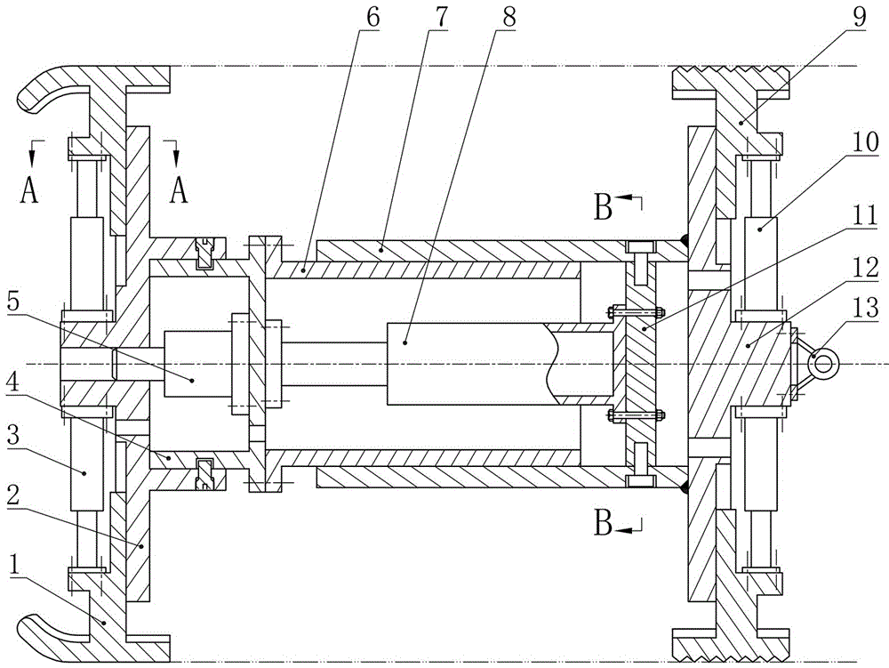 Radial stretching type concave pipe maintenance device