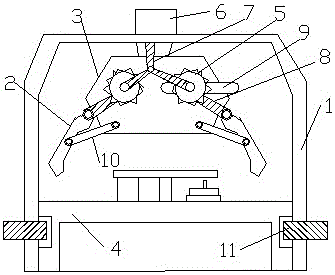 A material grabbing mechanism of a multi-directional punching and forming device for a hydraulic valve bottom plate